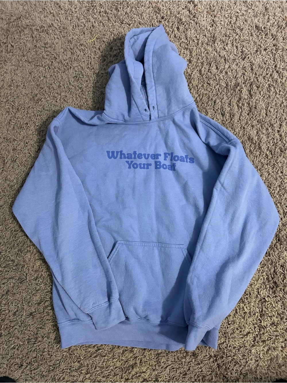 Blue Hoodie with "Whatever Floats Your Boat" Graphic